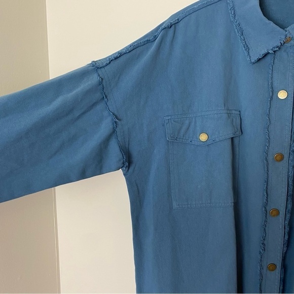 La Miel Anneli Twill Shacket in Stone Blue Color - Picture 5 of 16